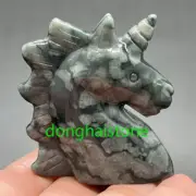 2" Natural lucky jade unicorn skull Quartz Crystal Skull gem Figurines gift 1pc