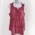 Grace Karin Ruffled Blouse Woman's Size Small Pullover Tie Mauve Sleeveless Top