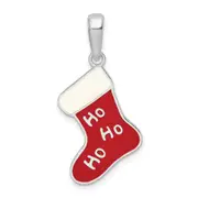 Sterling Silver De-Ani Rhodium-Plated Enameled Ho Stocking Pendant