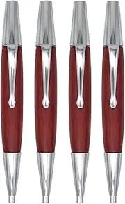 SIPLIV Metal Wooden Ballpoint Pen Business Pen Short Paragraph Ballpoint Pen Big Fat Pens Elegant Red Wood Barrel with Black Ink Mini Pen Gift - 4 PCS