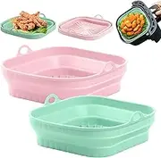 Simpeak [2 Pack] Square Silicone Air Fryer Liners 8.0 inch, Reusable Air Fryer Silicone Baking Tray Pots Liners, Food Grade Safe Air Fryers Accessories, Replacement of Flammable Parchment Liner Paper