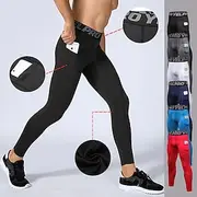 Men's Running Tights Leggings Compression Pants with Phone Pocket High Waist Base Layer Winter Tummy Control Butt Lift Quick Dry Fitness Gym Workout Running Sp