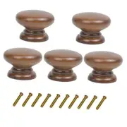 5 Pack Round Wood Drawer Knobs Walnut Finished Kitchen Cabinet Pulls Handles