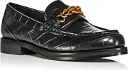 AQUA Perle Croc Embossed Loafers Women's 5 Black Round Toe Chain Front Slip On
