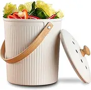 LALASTAR Kitchen Compost Bin, Countertop Compost Bin with Lid, Made of Sustainable Bamboo Fiber, Odorless Kitchen Compost Bucket, 1 Gallon, Cream