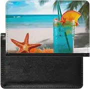 [ADASGHBY] Passport Cover With Card Slots Leather Passport Holders Color Billiards Waterproof Passport Holder Covers Case for Travel, Tropical Cocktail with Starfish, One size