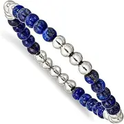[JewelryWeb] Stainless Steel Polished 6mm Lapis Beaded Stretch Bracelet-Stretch-Bracelet for Women