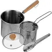 VERDANVERSE 1Set Stainless Steel Deep Fry Pot with Food Tong Deepen Milk Pan for Scald Design for Home Kitchen Frying Tasks