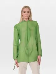 Green Long Sleeve Sheer Blouse