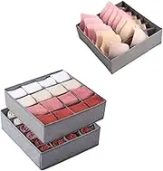 3 Set Sock Drawer Organizer Divider, 47 Cell Closet Organizers for storing Sock, Ties, Panties, Belts (24+16+7 Cell, Grey)