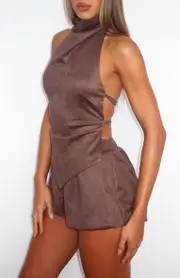 Still Love Me Faux Suede Mini Shorts Dark Chocolate