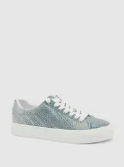 GUESS Women's Blue Joeraya Rhinestone Logo Sneakers Size: 9, Faux Leather