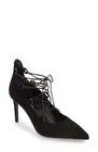 New Designer Saint Laurent Paris Skinny Lace Up Pointy Suede PumpBlack$795, 7.5