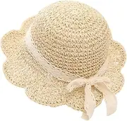 [Uniyoung] Baby Girls Summer Straw Hat Toddler Kids Lace Bowknot Sun Protection Hats Wide Brim Foldable Beach Hat for Holiday Travel Outdoor