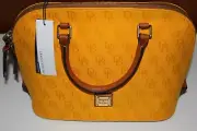 Dooney & Bourke Yellow Monogram Leather Trim Zip Zip Satchel HandBag Purse ~US12