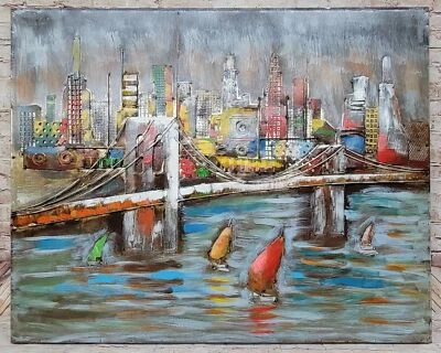 New York City Manhattan 3D Canvas Art Hand Painted Urban Wall Artwork Handmade