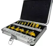 15 Piece EDM ROUTER BIT SET - 1/4 Shank Tungsten Carbide Edges In Aluminum Case