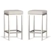 Set of 2 - Borgo Bar Stool 65cm - Polished Frame - Off White