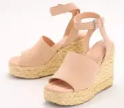 New Marc Fisher LTD Nelly Suede Espadrille Wedge Sandals Ankle Strap Blush 8M