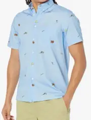 NWT $175 PAUL SMITH Mens Blue Short Sleeve Button Up Beach Motif Shirt. Sz Large