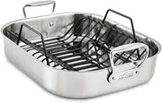 All-Clad E752C264 Stainless Steel Dishwasher Safe Large 13-Inch x 16-Inch Roaster with Nonstick Rack Cookware, 16-Inch, Silver