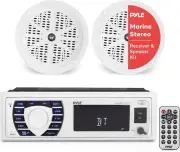 Pyle PLMRKT36WT 5.25 Bluetooth Marine Receiver Stereo Waterproof Speakers (White
