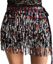 [HAMKVBPR] Belly Dance Hip Scarf Belly Dance Hip Skirt Tassel Fringe Scarf Sequin Wrap Costume Accessory for Women