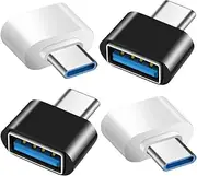 USB C to USB Adapter (4 Pack), USB Female to USB Type-C Male OTG Adapter Compatible with MacBook Pro, Samsung Galaxy, Type-C Phones, Laptops, Tablets and More (2 Black and 2 White)