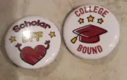 Set of 2 BUTTONs Rare Starbucks College Bound Scholar BFF Employee Apron Pin