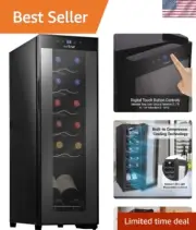 White & Red Cooler-Freestanding Countertop Compact Mini Wine Fridge Chiller 1...