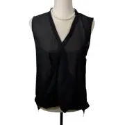 Cliche Couture Womens Size Med M Black Top Sheer Cross Front Pullover Sleeveless