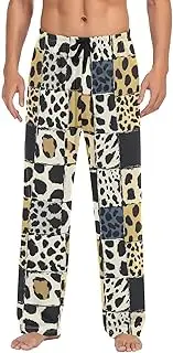 [AIXIWAWA] Mens Pajama Pants-Checkered Leopard, Soft Sleep Lounge Pajamas Bottoms with Pockets Drawstring S
