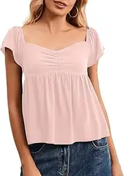 [Navonta] Peplum Tank Tops for Women Flutter Ruffle Short Sleeve Sweetheart Neck Cute Flowy Smocked Back Babydoll Tank Tops