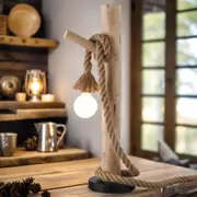 Alexa Rustic Charm, Wood + Metal Table Lamp - Black and Natural, 600mm High, PL0130
