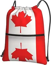 EdWal Canadian Flag Print Drawstring Backpack Gym Bags Sports Bags With Zipper Pocket For Travel Swimming Beach, Black, One Size