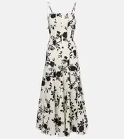 [Self-Portrait] Self-Portrait Floral linen and cotton midi dress AU 14 white