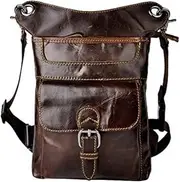 Leather Men's Pockets, Thigh Hem Leg Bag Casual Motorcycle Messenger Bag, Shoulder Bag Travel Wallet Purse (Color : Coffee, Size : S)