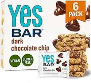 The YES Bar Vegan Gluten Free Real Food Low Sugar Paleo Snack Bar Dark Chocolate Chip - 6 Bars