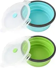 Large Collapsible Dog Bowls, 2 PackTravel Dog Bowls with lids for Large Dogs, Foldable Silicone Dog Water Food Bowl, Lightweight Sturdy Leak Proof Dog Feeder (Blue/Green, 1200ml)