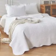 Antique White Bedspread Coverlet Set Single Queen King 100% Cotton Scallop Edge