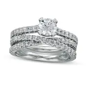 1.5 CT. T.W. Natural Diamond Multi-Row Crossover Bridal Engagement Ring Set in Solid 14K White Gold