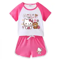 在飛比找蝦皮購物優惠-凱蒂貓 兒童夏裝套裝 Hello Kitty 男女寶寶熱褲短