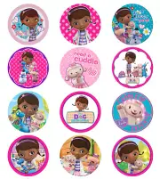 12 Doc Mcstuffins edible paper, cupcake cookie toppers CHOOSE SIZE pre cut