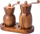 Wooden Salt and Pepper Grinder Set of 2 - Refillable Manual Spice Mill - Wood Sh