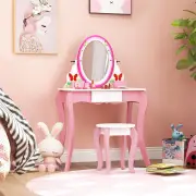 CostwayKids Makeup Dressing Desk Set with 360° Rotating Mirror for Girls