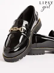 Lipsy Black Patent Snaffle Detail School Loafer Shoes (F57441) | $65 - $74