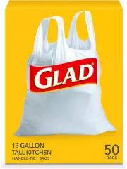 Glad Trash Bags, Tall Kitchen Handle-Tie Garbage Bags - 13 Gallon White Trash Ba