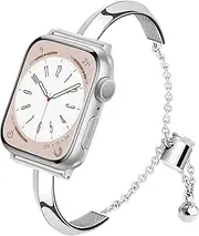 Vamyzji Compatible with Apple Watch Band 42mm 41mm 40mm 38mm, Lightweight iWatch Bracelet for Apple Watch Series 10 9 8 7 6 5 4 3 2 1 Apple Watch SE,Adjustable Jewelry iWatch Band for Women（Silver）