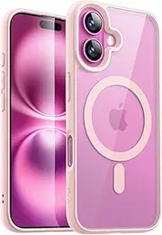 JETech Magnetic Case for iPhone 16 Plus 6.7-Inch Compatible with MagSafe, Shockproof Phone Bumper Cover, Solid Color Matte TPU Frame, Anti-Scratch Clear Back (Light Pink)