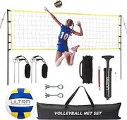Volleyball Net Outdoor - Includes 32x3 Feet Regulation Size Net, 8.5-Inch PU Volleyball, Carrying Bag, Boundary Lines, Steel Poles & Pump - Volleyball Net for Backyard, Beach, or Pool